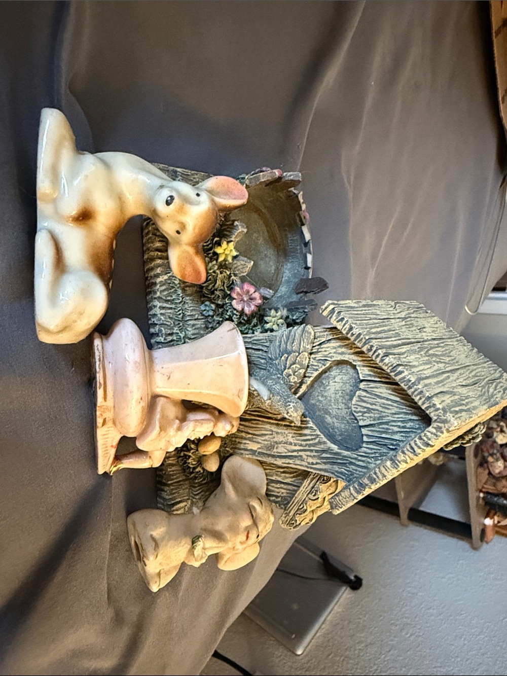 Hand-Painted Ceramic Bunny Figurine Set in Cream and Pink - Home Art